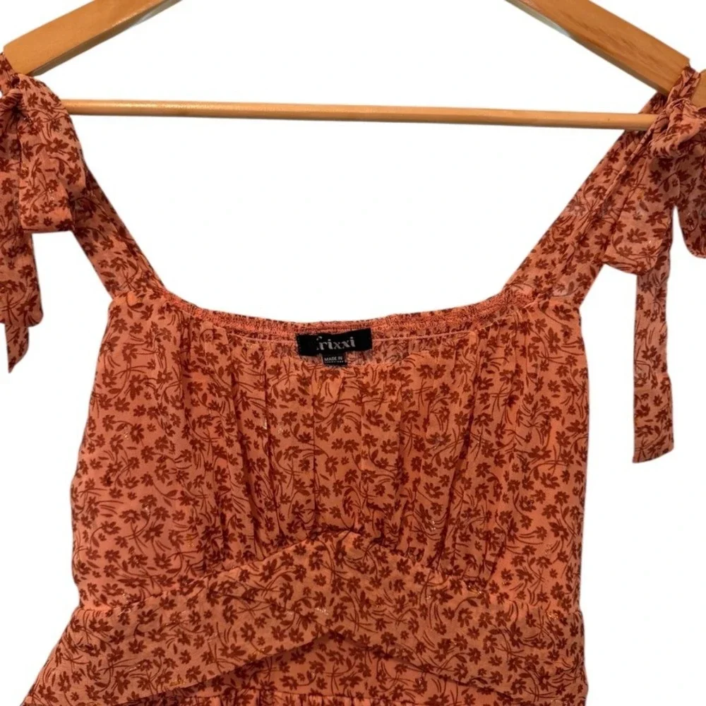Trixxi Floral Tiered Maxi Dress Rust Orange Lurex XS Boho Cottagecore - Picture 4 of 8